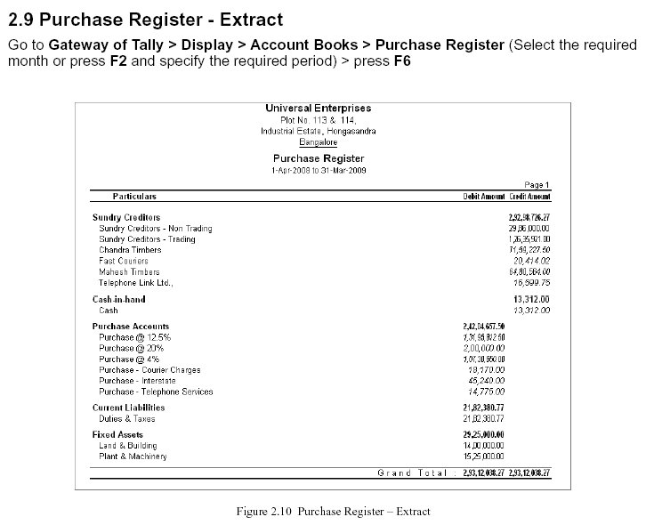 Purchase Register-Extract Report @ Tally.ERP 9